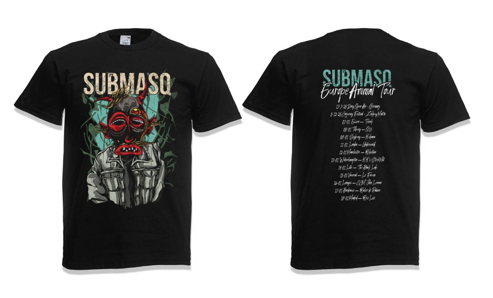 Front and back of the official Spirit Animal Punk Animal black T-shirt